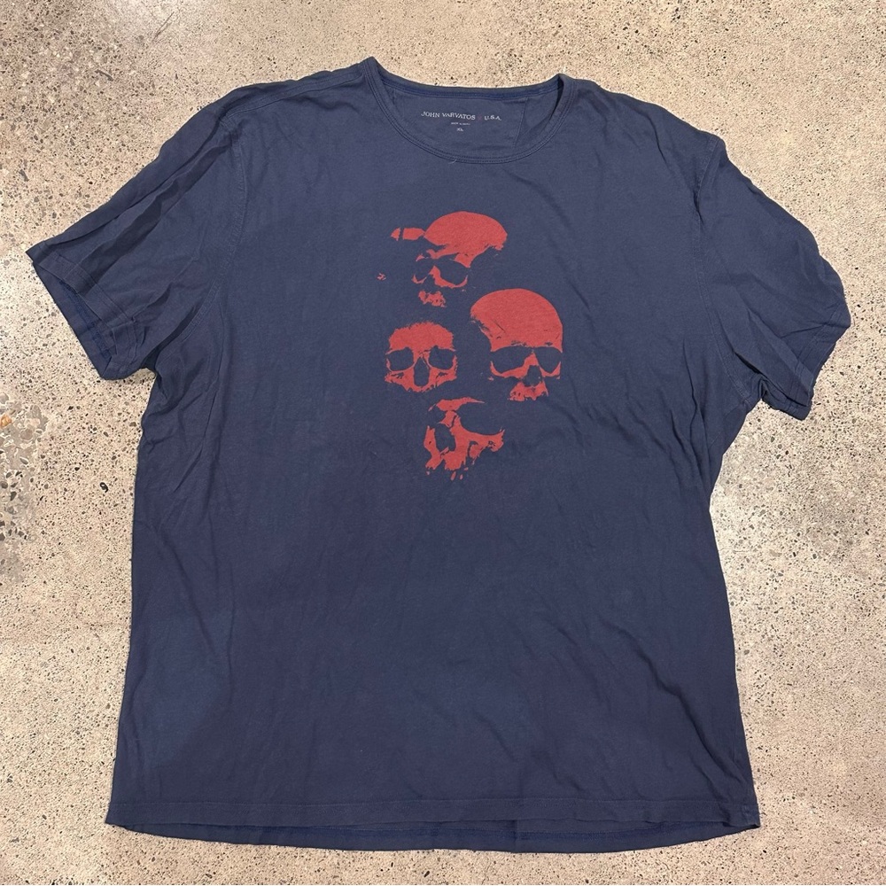 John Varvatos Dark Blue T-Shirt with Red Skull Design